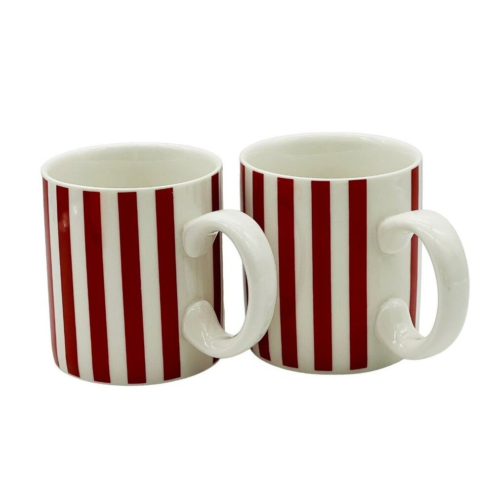Temptations By Tara Candy Cane Stripe Mug Christmas Lot of 2 Red White 12 oz